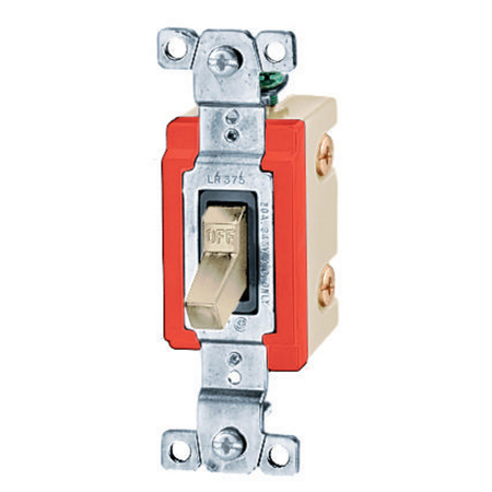 HUBBELL WIRING DEVICE-KELLEMS Switches and Lighting Controls, Industrial Grade, Toggle Switches, General Purpose AC, Four Way, 15A 347V AC, Terminal Screws, Ivory HBL18204ICN